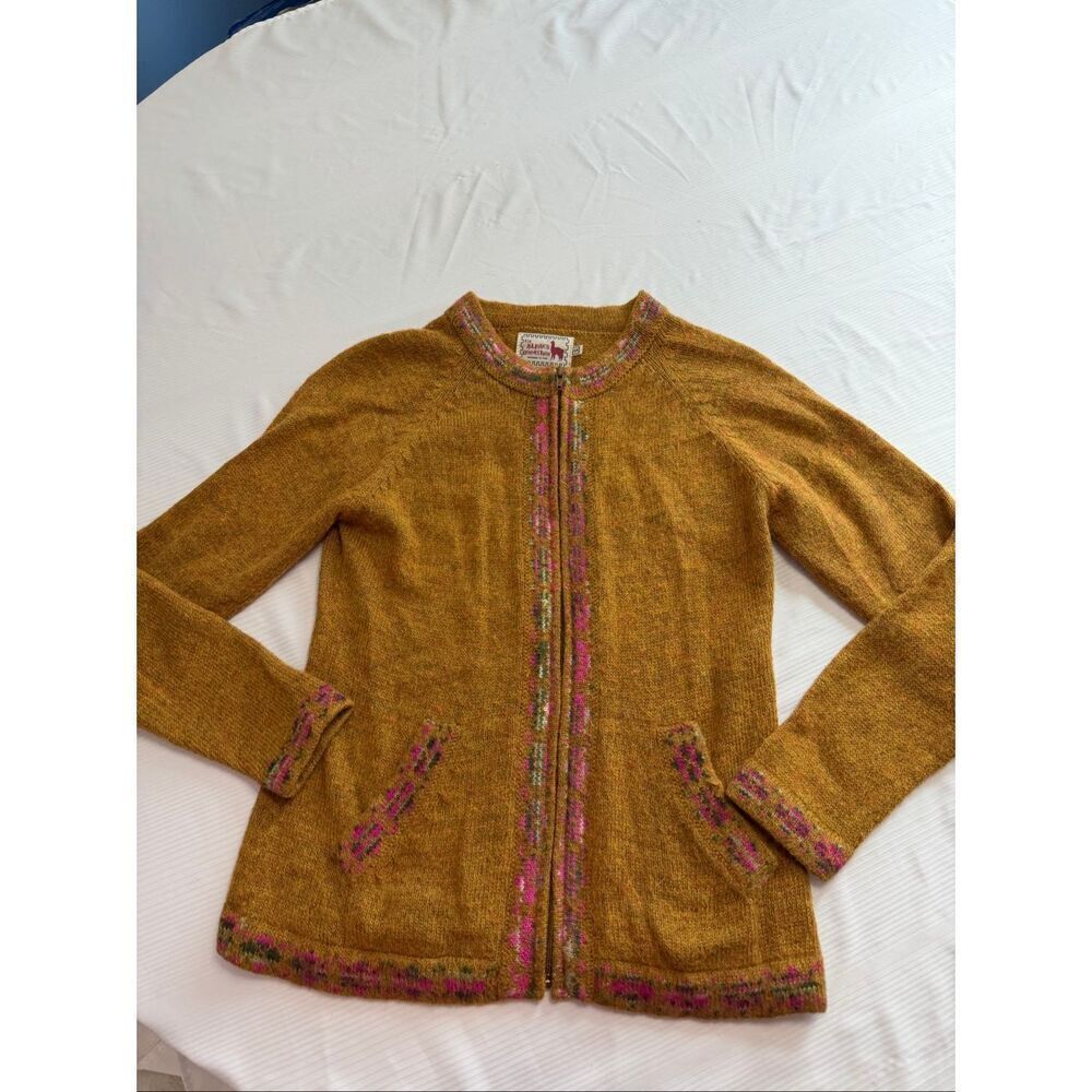 The Alpaca Connection Peru Brown Cardigan Sweater Size Small Hand Made
